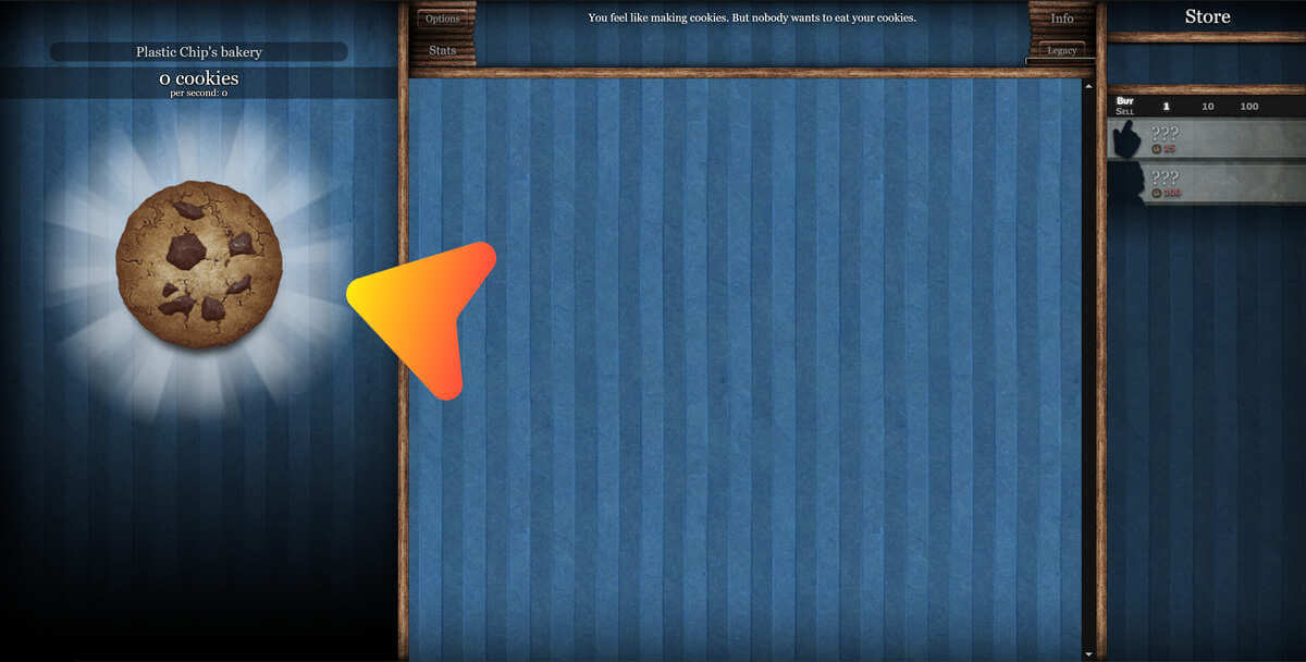Screenshot of Cookie Clicker game start screen