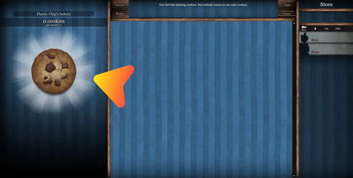 Screenshot of Cookie Clicker game start screen